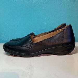 Hotter Womens Size 9.5 Black Leather Loafers "Topaz" Comfort Flats Shoes